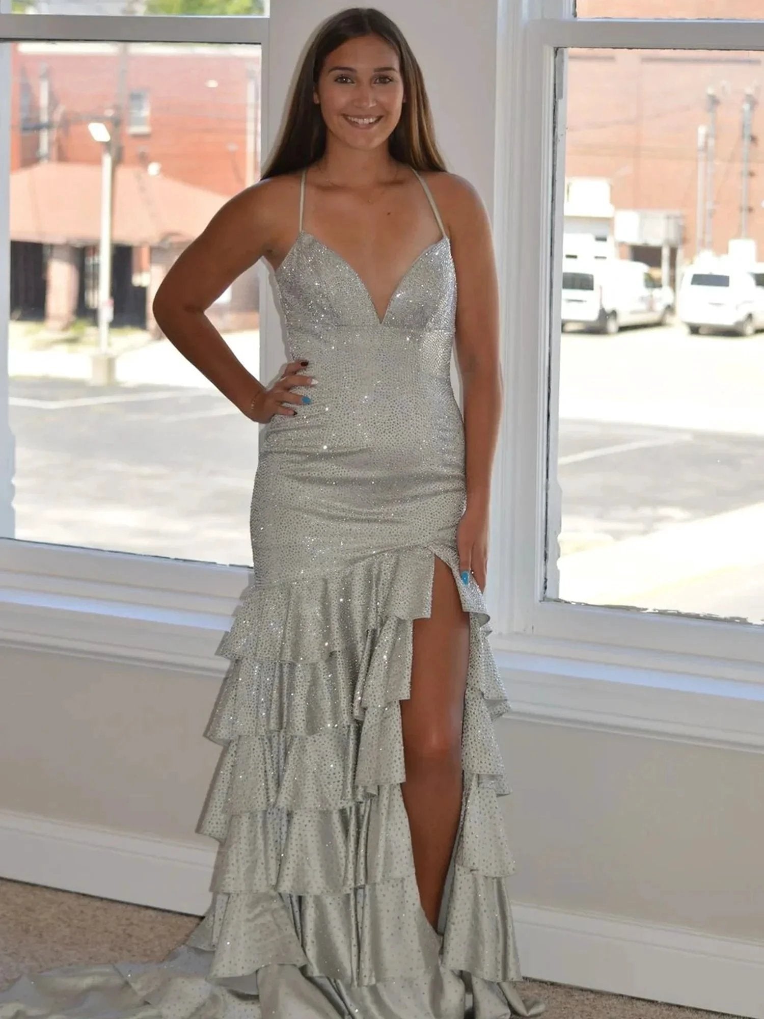 Topaz | Black V Neck Mermaid Long Prom Dress With Beading by KissProm