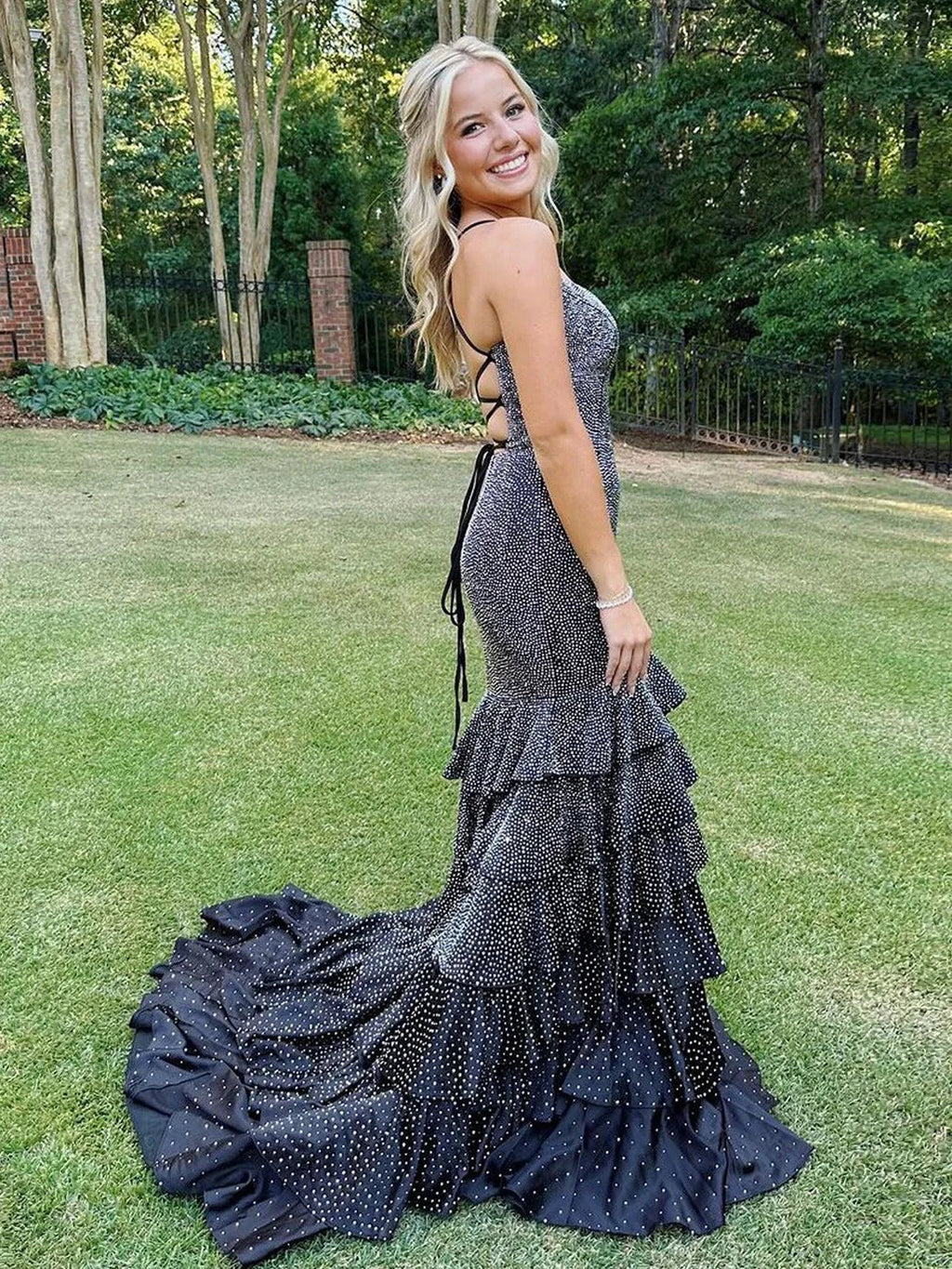 Topaz | Black V Neck Mermaid Long Prom Dress With Beading by KissProm