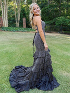 Topaz | Black V Neck Mermaid Long Prom Dress With Beading by KissProm