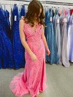 Torin | Mermaid V Neck Lavender Lace Long Prom Dresses with Appliques by KissProm