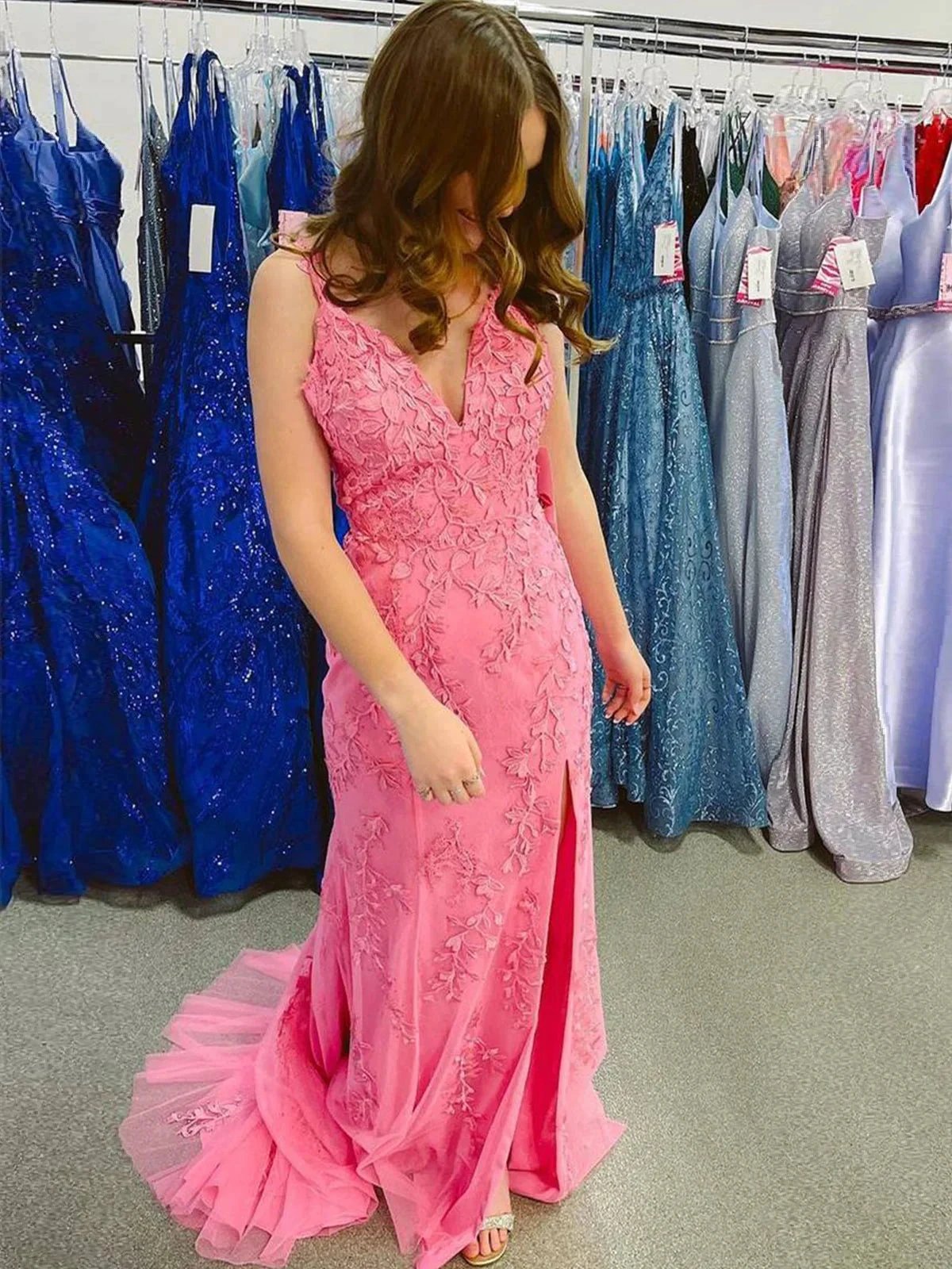 Torin | Mermaid V Neck Lavender Lace Long Prom Dresses with Appliques by KissProm