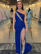 Tove | Orange One Sholder Sequins Mermaid Prom Dresses with Slit by Kissprom