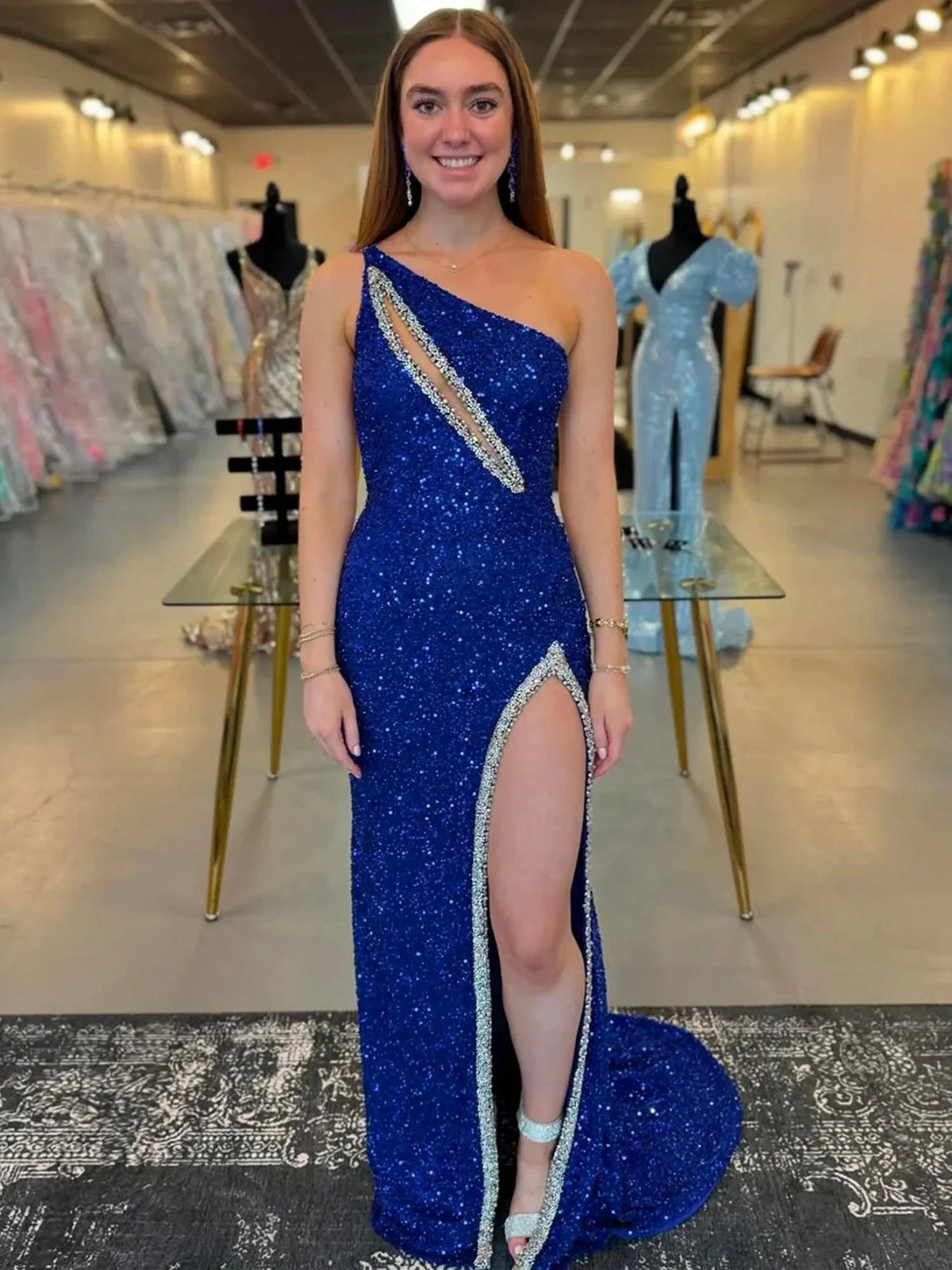 Tove | Orange One Sholder Sequins Mermaid Prom Dresses with Slit by Kissprom