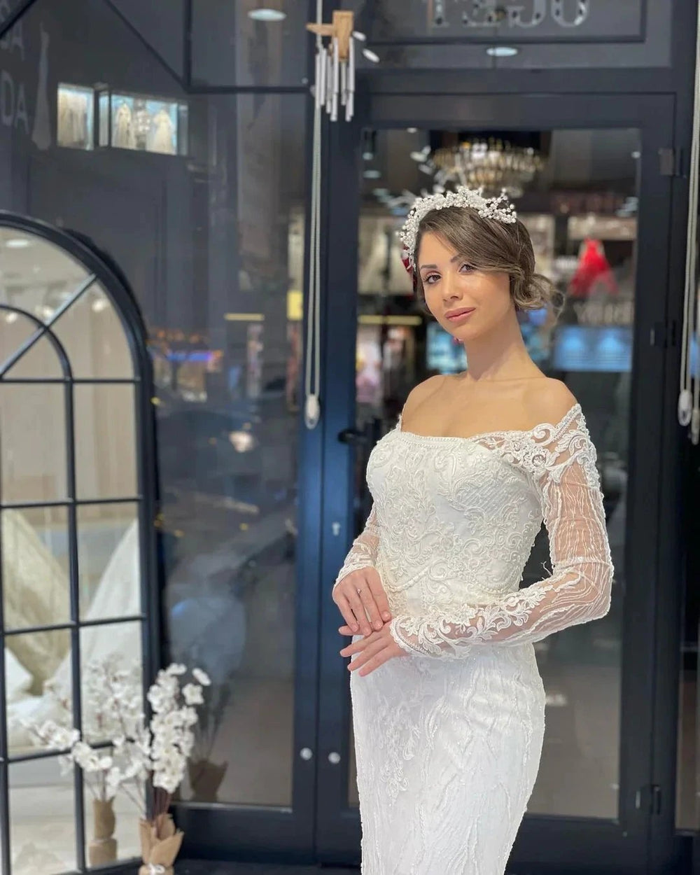 Trendy Floor Length Long Sleeves Mermaid Lace Wedding Dress by misshow.com
