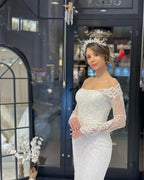 Trendy Floor Length Long Sleeves Mermaid Lace Wedding Dress by misshow.com