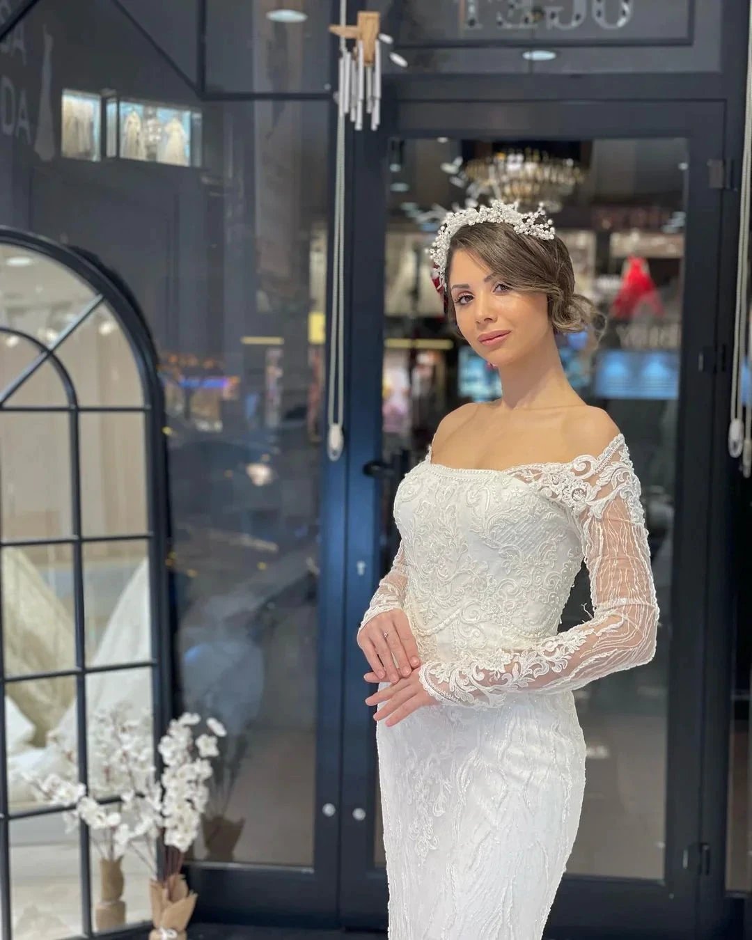Trendy Floor Length Long Sleeves Mermaid Lace Wedding Dress by misshow.com