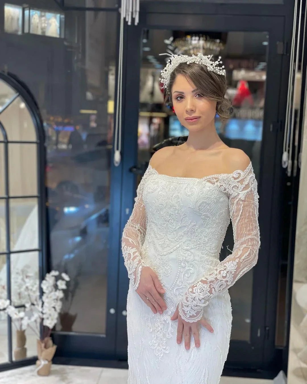 Trendy Floor Length Long Sleeves Mermaid Lace Wedding Dress by misshow.com