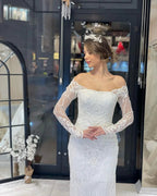 Trendy Floor Length Long Sleeves Mermaid Lace Wedding Dress by misshow.com