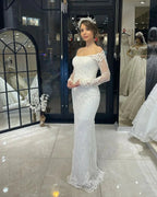 Trendy Floor Length Long Sleeves Mermaid Lace Wedding Dress by misshow.com