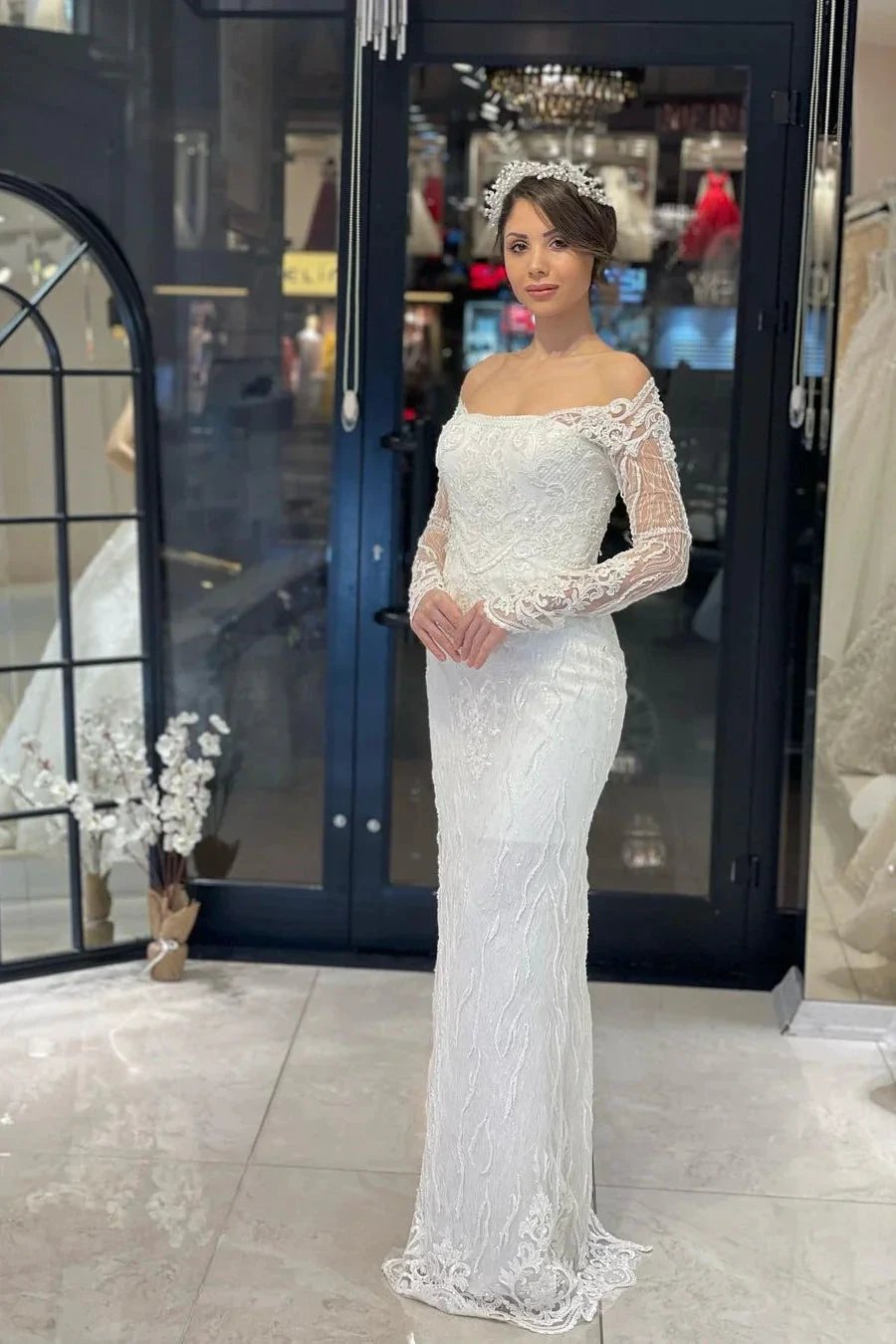 Trendy Floor Length Long Sleeves Mermaid Lace Wedding Dress by misshow.com