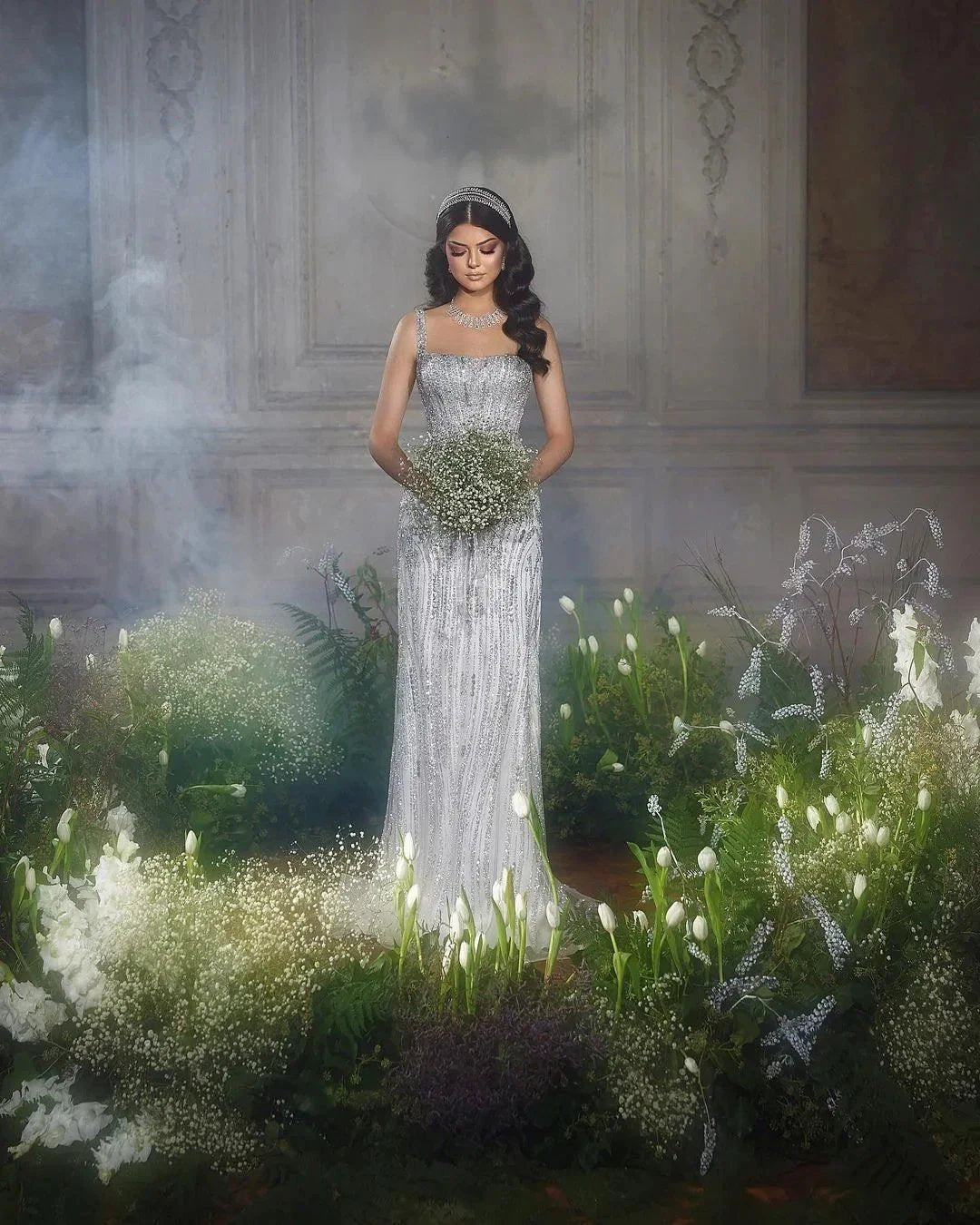 Trendy Floor Length Square Spaghetti Straps Sleeveless Mermaid Lace Wedding Dress by misshow.com
