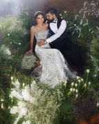 Trendy Floor Length Square Spaghetti Straps Sleeveless Mermaid Lace Wedding Dress by misshow.com