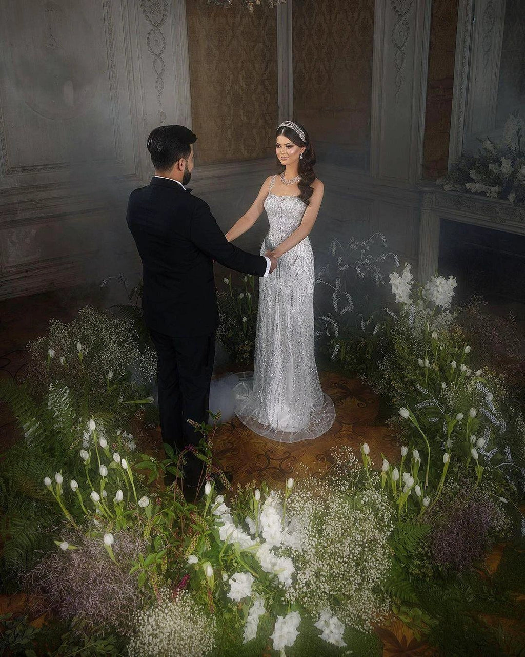Trendy Floor Length Square Spaghetti Straps Sleeveless Mermaid Lace Wedding Dress by misshow.com