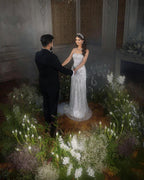 Trendy Floor Length Square Spaghetti Straps Sleeveless Mermaid Lace Wedding Dress by misshow.com