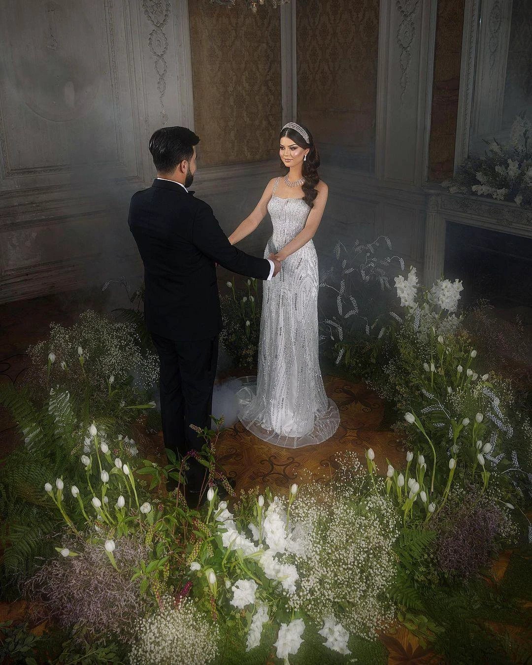 Trendy Floor Length Square Spaghetti Straps Sleeveless Mermaid Lace Wedding Dress by misshow.com