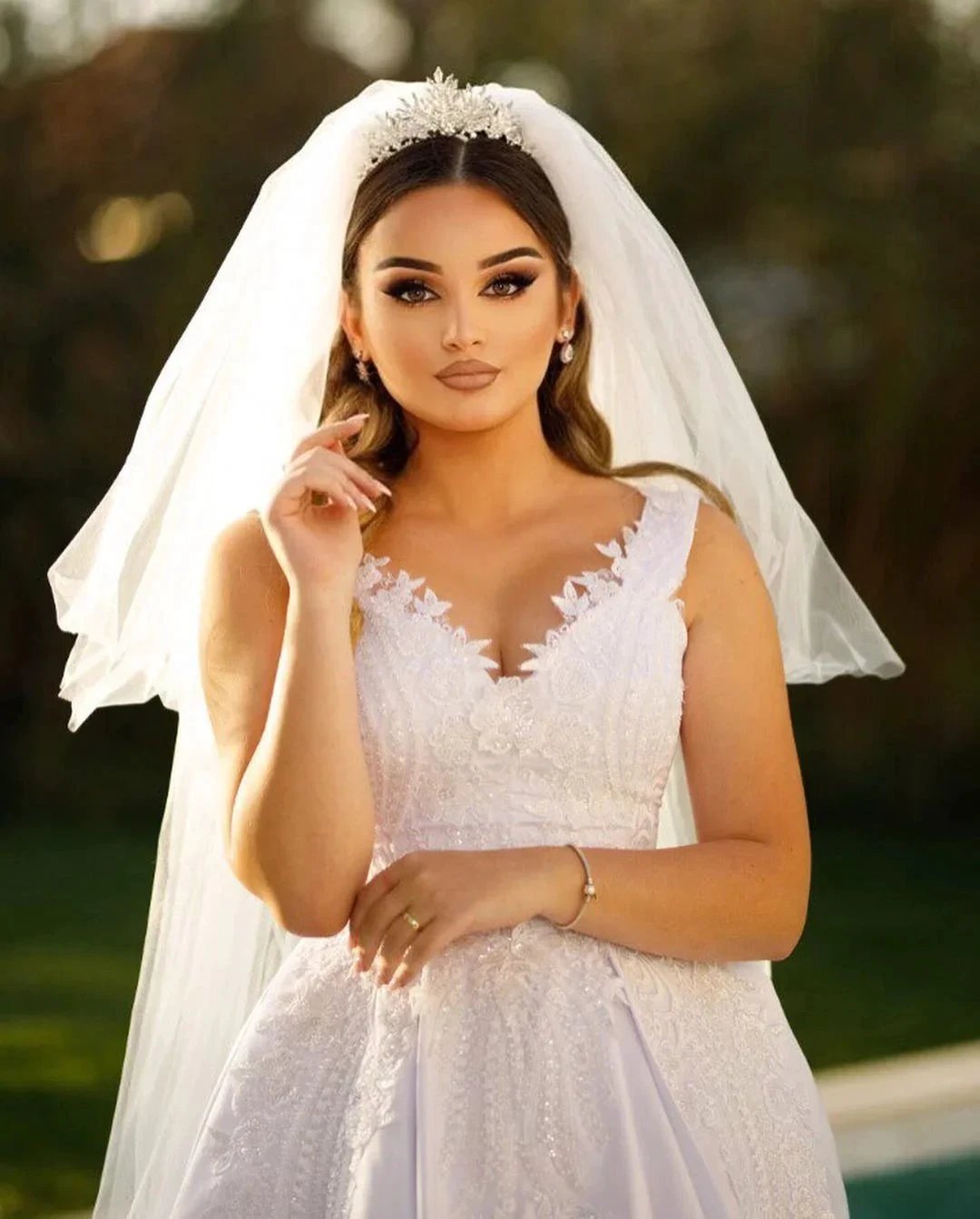 Trendy Floor Length Sweetheart Traps Sleeveless A-Line Satin Wedding Dress with Beads by misshow.com