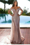 Trendy Floor Length V-Neck Off-The-Shoulder Mermaid Sequined Prom Dress by misshow.com