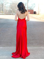 Tristan | Red Halter Satin Mermaid Long Prom Dress With Slit by KissProm