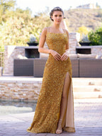 Trumpet/Mermaid Scoop Neck Sweep Train Sequins Prom Dresses by Anne of Brittany