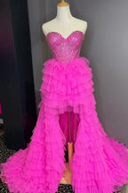 Spencer | Tulle A-Line Tiered Sweetheart Beaded High Low Prom Dress by KissProm