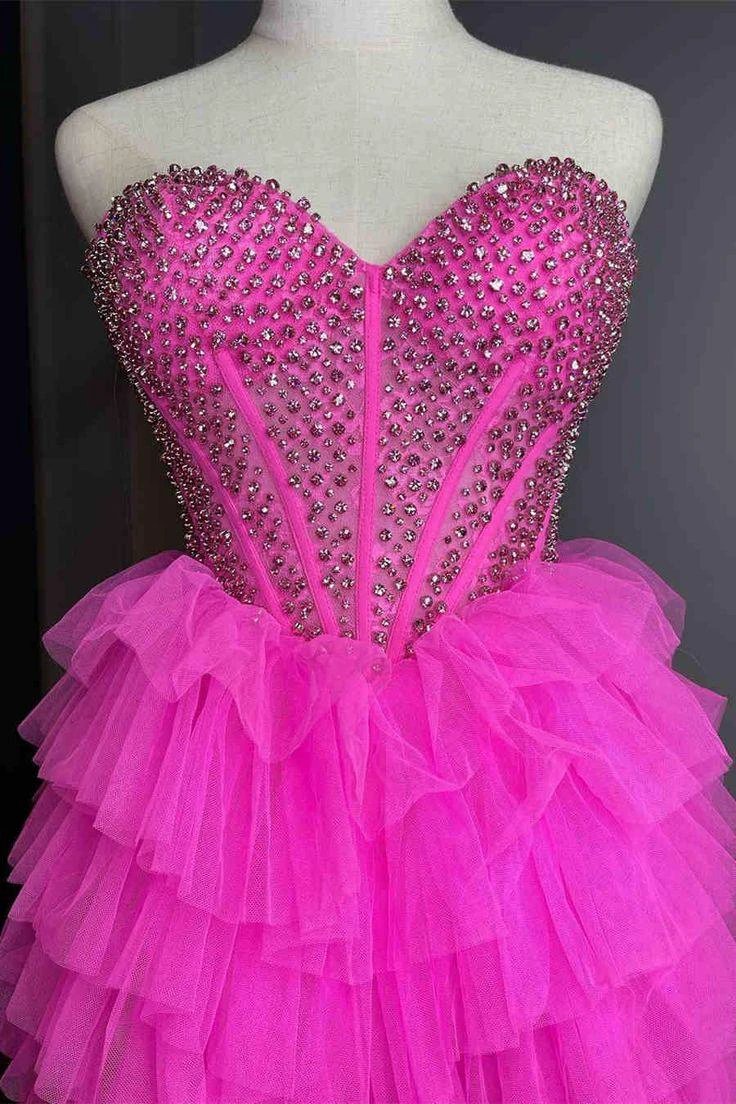 Spencer | Tulle A-Line Tiered Sweetheart Beaded High Low Prom Dress by KissProm