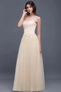Tulle Aline Floor Length Appliques Prom Dress by misshow.com