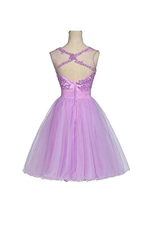 Tulle Appliques Beads Open Back Short Homecoming Dresses PG055 by pgmdress