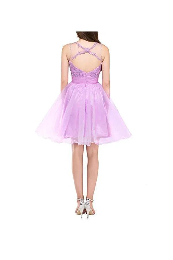 Tulle Appliques Beads Open Back Short Homecoming Dresses PG055 by pgmdress