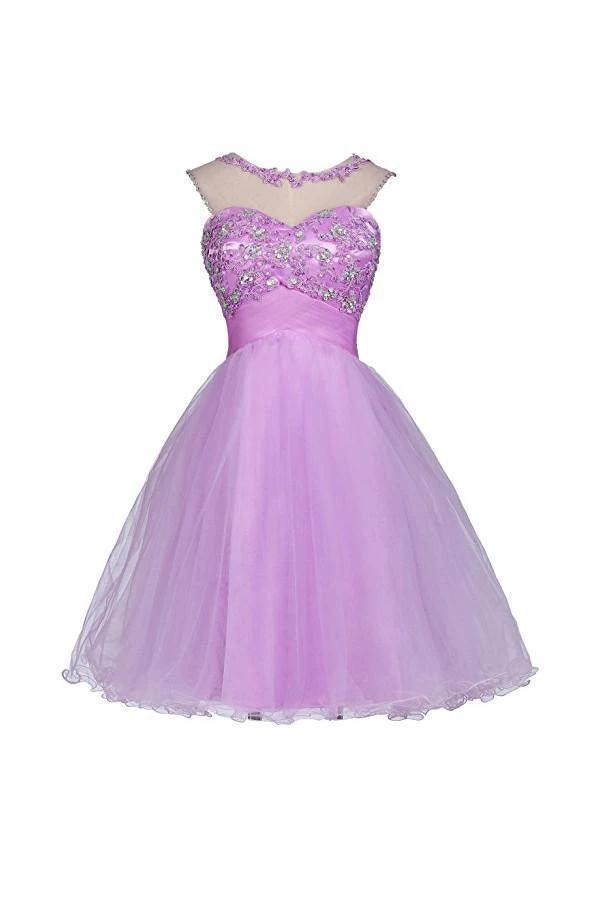 Tulle Appliques Beads Open Back Short Homecoming Dresses PG055 by pgmdress