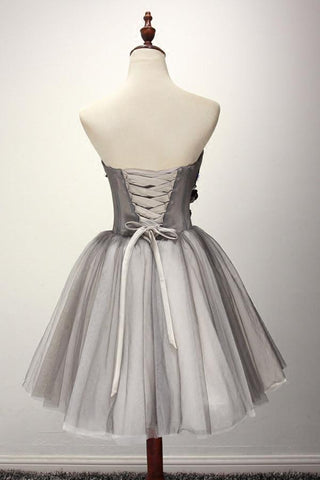 Vestido de fiesta corto de tul gris, vestido de regreso a casa, vestido de cóctel PG130