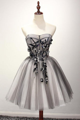 Vestido de fiesta corto de tul gris, vestido de regreso a casa, vestido de cóctel PG130