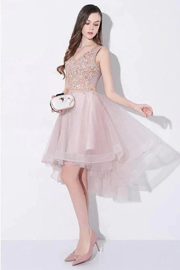 Tulle High Low V-neck Homecoming Prom Dress Sleeveless PD093 by pgmdress