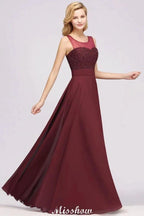 Tulle Lace Beadings Jewel Sleeveless Floor-Length Bridesmaid Dresses A-Line Chiffon Tulle Party Dress by misshow.com