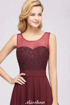 Tulle Lace Beadings Jewel Sleeveless Floor-Length Bridesmaid Dresses A-Line Chiffon Tulle Party Dress by misshow.com