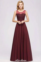 Tulle Lace Beadings Jewel Sleeveless Floor-Length Bridesmaid Dresses A-Line Chiffon Tulle Party Dress by misshow.com