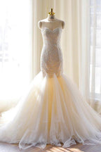 Tulle Mermaid Gorgeous Lace-Appliques Sweetheart Wedding Dress WD127 by pgmdress