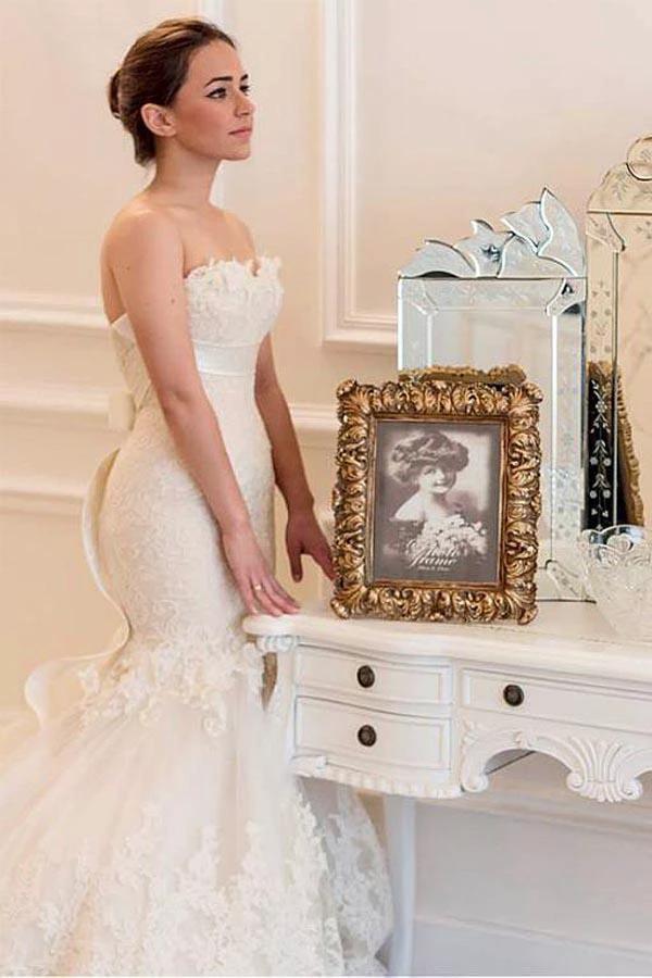 Tulle Mermaid Wedding Dress With Lace Appliques WD299 by pgmdress