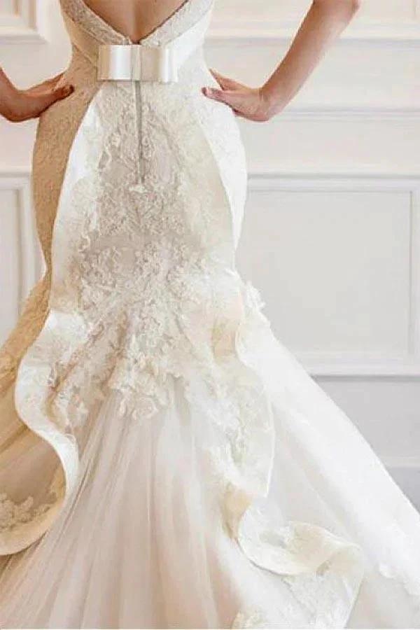 Tulle Mermaid Wedding Dress With Lace Appliques WD299 by pgmdress