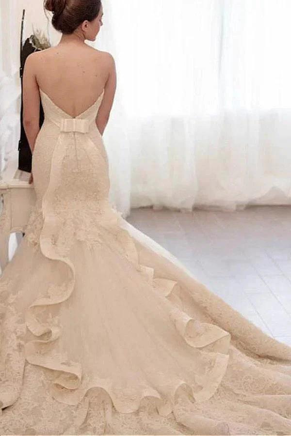 Tulle Mermaid Wedding Dress With Lace Appliques WD299 by pgmdress