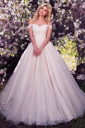 Tulle Off-the-shoulder Neckline A-line Wedding Dress With Beading WD215 by pgmdress