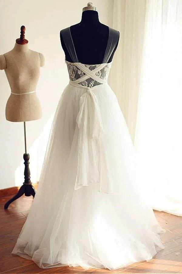 Tulle Scoop Neckline A-line Wedding Dresses With Lace Appliques WD251 by pgmdress