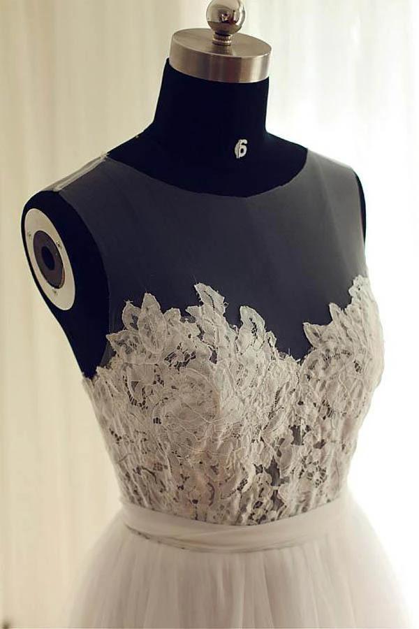 Tulle Scoop Neckline A-line Wedding Dresses With Lace Appliques WD251 by pgmdress