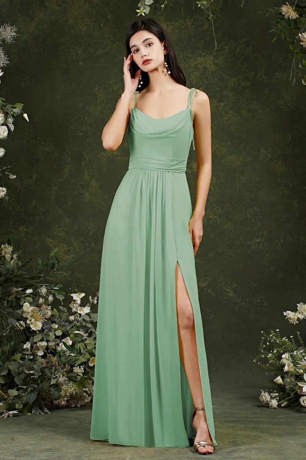 Tulle Spaghetti strapes Aline Split Front Prom dress by misshow.com