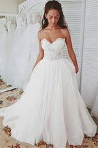 Tulle Sweetheart Neckline A-line Wedding Dresses With Lace Appliques WD362 by pgmdress