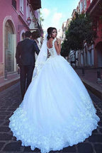 Tulle V-neck Neckline Ball Gown Wedding Dresses With Lace Appliques WD282 by pgmdress