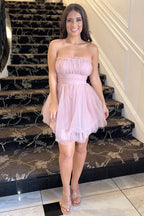 tulle mesh tube top homecoming dress SYH103 by vivymakudress