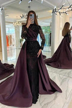 Turkish Mermaid High Neck Long Sleeves Evening Dresses With Black Lace by misshow.com