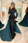 Turkish Mermaid High Neck Long Sleeves Evening Dresses With Black Lace by misshow.com