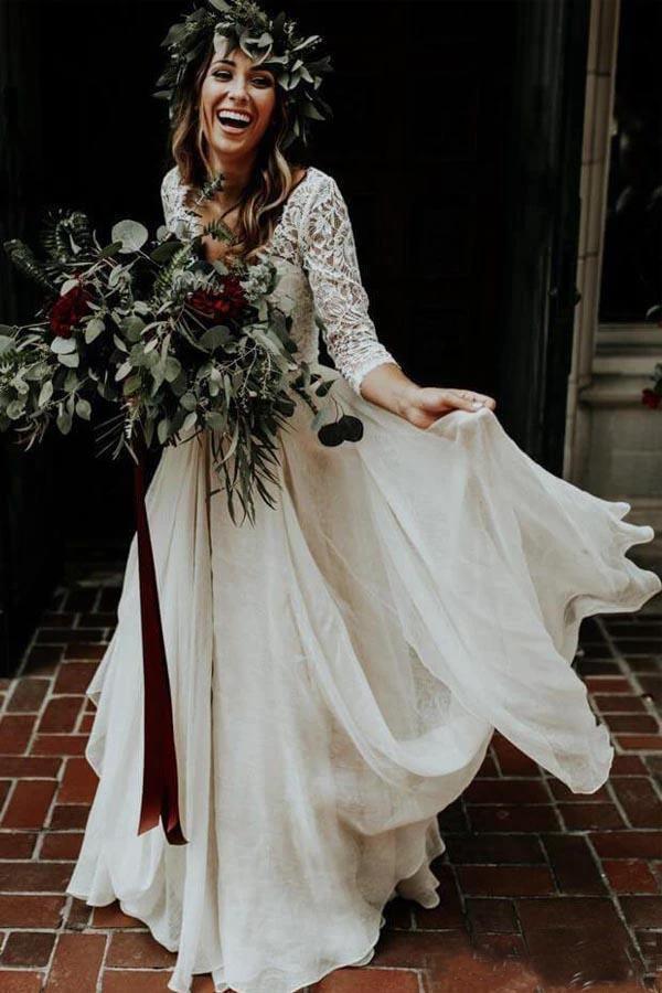 Two Piece 3/4 Sleeve Chiffon Wedding Dresses Wedding Dress WD314 by pgmdress
