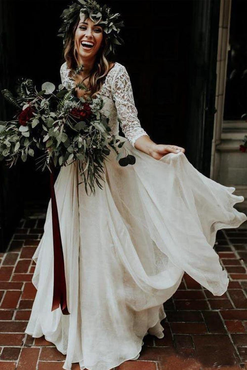 Two Piece 3/4 Sleeve Chiffon Wedding Dresses Wedding Dress WD314 by pgmdress